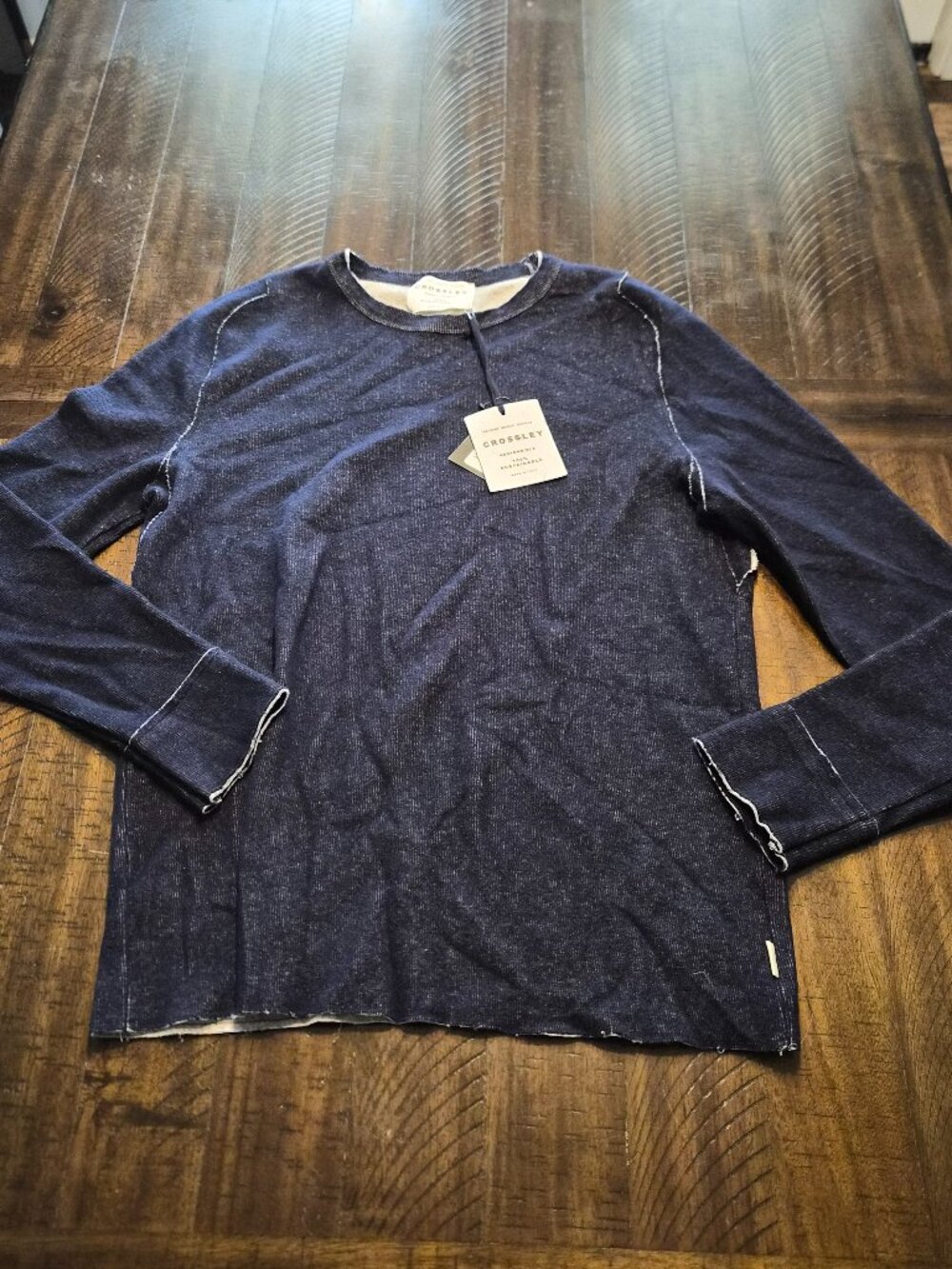 Crossley Men's Navy Blue Cotton Knit Long Sleeve Thermal Sweater NWT Size L H003